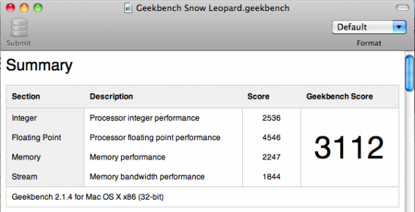 GeekBench Snow Leopard 600x307 - Snow Leopard :: Résultats d'une migration de Tiger à Snow Leopard
